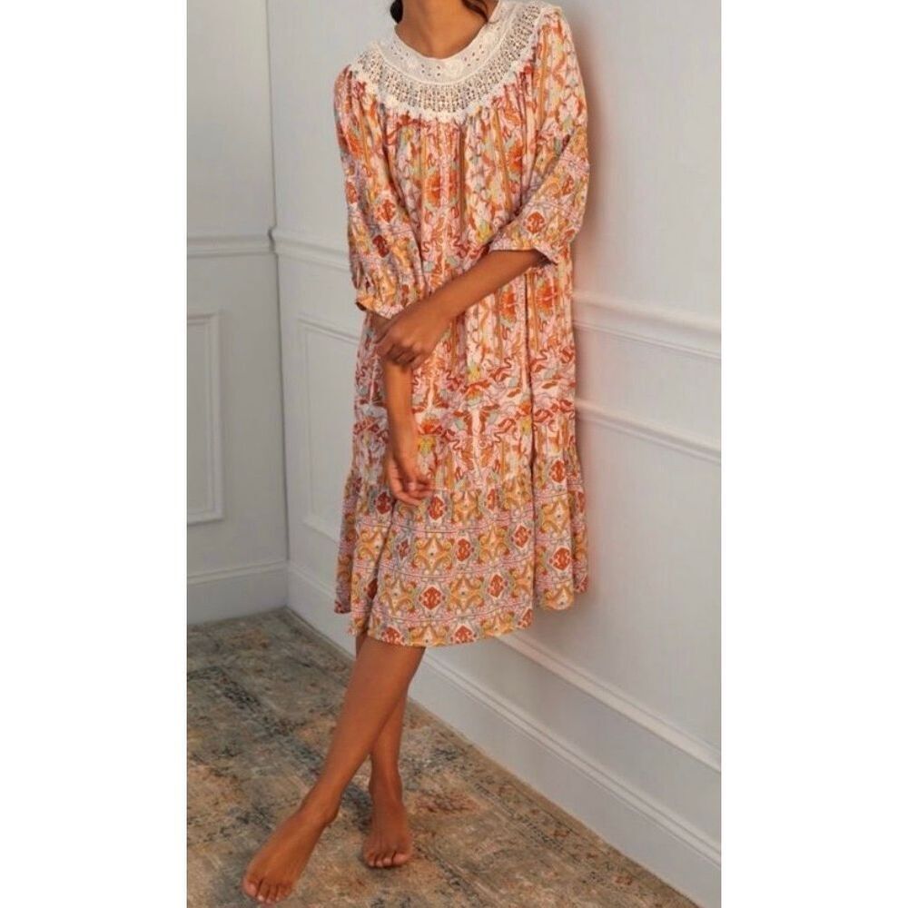 NWOT Anthropologie Florence Floral Lace Summer Lounge Midi Dress Women's XS